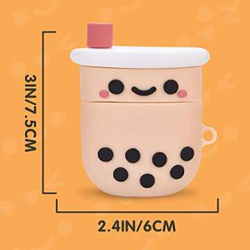 Cute Airpods Case Cover with Keychain, Girly Pink Boba Milk Tea Silicone Protective Shockproof Compatible with AirPods 1 & 2 Charging Case for Girls (Airpods 1/2)