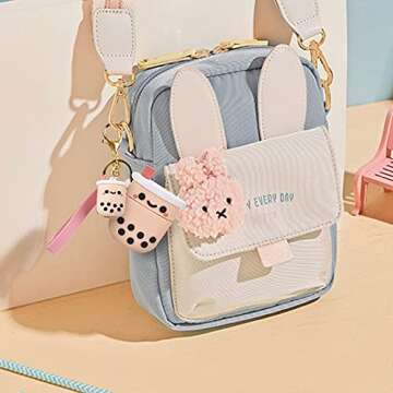 Cute Airpods Case Cover with Keychain, Girly Pink Boba Milk Tea Silicone Protective Shockproof Compatible with AirPods 1 & 2 Charging Case for Girls (Airpods 1/2)