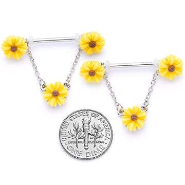Body Candy Sunflower Dangle Nipple Rings for Women