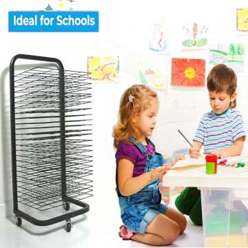 Joymaney Art Drying Rack for Classrooms and Art Studios, Original Unique System of 25 Shelves That H...