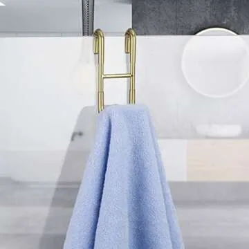 Haitis 4 Pack Over Shower Glass Door Hook, Plated Gold, 304 Stainless Steel Rack Hooks, Bathroom Frameless Drilling-Free Hanger, for Bathing Suits, Robe, Towel, Squeegee, Loofah, Shaver…