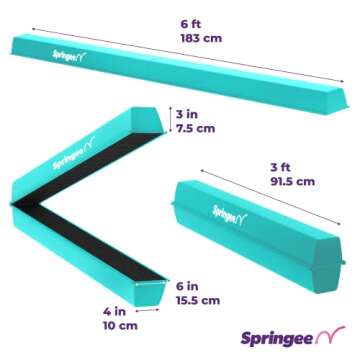 Springee 6FT Gymnastics Balance Beam - Thick Vinyl Foldable Non-Slip Extra-Firm Foam Floor Beams - P...