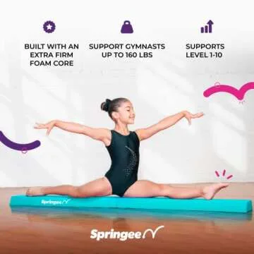 Springee 6FT Gymnastics Balance Beam - Thick Vinyl Foldable Non-Slip Extra-Firm Foam Floor Beams - Premium Home Training Equipment for Professionals and Beginners Athletes - Teal