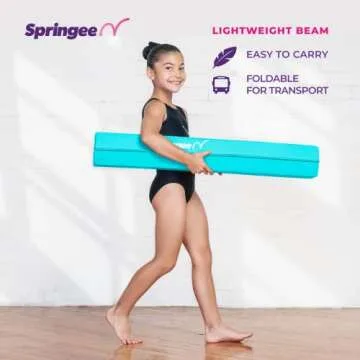 Springee 6FT Gymnastics Balance Beam - Thick Vinyl Foldable Non-Slip Extra-Firm Foam Floor Beams - Premium Home Training Equipment for Professionals and Beginners Athletes - Teal