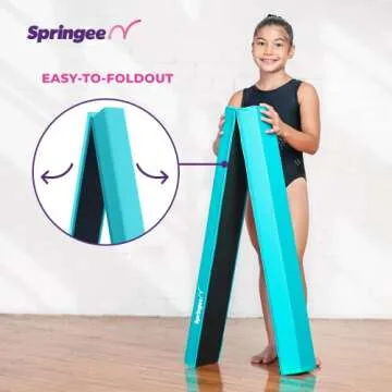 Springee 6FT Gymnastics Balance Beam - Thick Vinyl Foldable Non-Slip Extra-Firm Foam Floor Beams - Premium Home Training Equipment for Professionals and Beginners Athletes - Teal