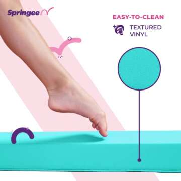 Springee 6FT Gymnastics Balance Beam - Thick Vinyl Foldable Non-Slip Extra-Firm Foam Floor Beams - Premium Home Training Equipment for Professionals and Beginners Athletes - Teal