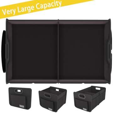 Homeve Car Trunk Organizer, Car Storage, Reinforced Handles, Collapsible Multi-Compartment Car Organizers, Foldable and Waterproof, 600D Oxford Polyester (Black, 2 Compart-Small)