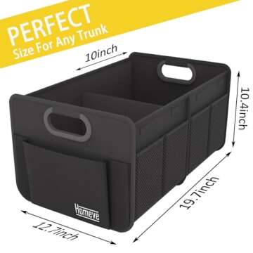 Homeve Car Trunk Organizer, Car Storage, Reinforced Handles, Collapsible Multi-Compartment Car Organizers, Foldable and Waterproof, 600D Oxford Polyester (Black, 2 Compart-Small)