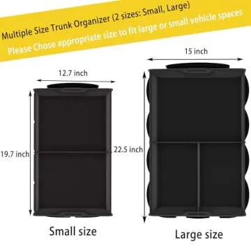 Homeve Car Trunk Organizer, Car Storage, Reinforced Handles, Collapsible Multi-Compartment Car Organizers, Foldable and Waterproof, 600D Oxford Polyester (Black, 2 Compart-Small)