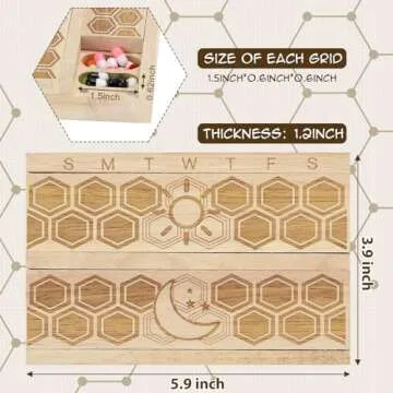 Chengu Wood 7 Day Weekly Pill Organizer Vitamin Dispenser Wooden Pill Case Container Box for Vitamin Fish Oil Pills Supplements, Arthritis Friendly, Outdoor Travel