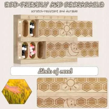 Chengu Wood 7 Day Weekly Pill Organizer Vitamin Dispenser Wooden Pill Case Container Box for Vitamin Fish Oil Pills Supplements, Arthritis Friendly, Outdoor Travel