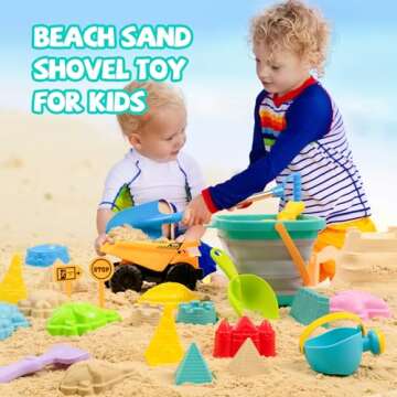 FUNWEGOT Kids Beach Sandbox Toys with Truck,Collapsible Sand Bucket, Big Stainless Steel Shovel Toy,...