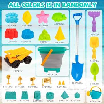 FUNWEGOT Kids Beach Sandbox Toys with Truck,Collapsible Sand Bucket, Big Stainless Steel Shovel Toy, Sand Castle Kit, Animal Molds, Shell Mesh Bag, Summer Travel Outdoor Toys for Boys Girls Age 3+