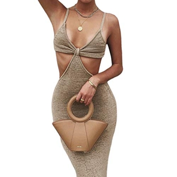 Lunoakvo Vacation Knitted Maxi Dresses for Women Summer Elegant Sexy Party Cut Out Backless Bodycon ...
