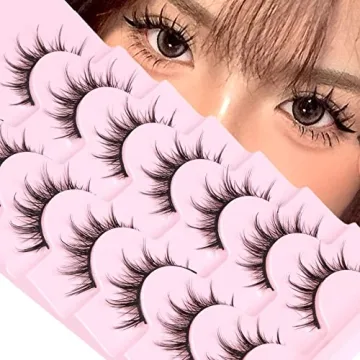 Manga Lashes Natural Look False Eyelashes by EYDEVRO - 7 Pairs of Anime Inspired 3D Volume Lashes