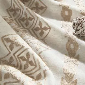 Boho Curtains 84 Inches Long 2 Panels set for Living Room Bedroom Grommet Natural Linen Semi Sheer Bohemian Curtains Rustic Embroidered Drapes Neutral Farmhouse Decor, 52x84 Inch Length, Taupe