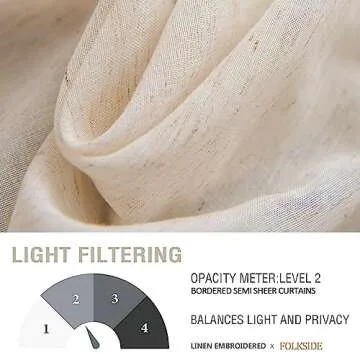 Boho Curtains 84 Inches Long 2 Panels set for Living Room Bedroom Grommet Natural Linen Semi Sheer Bohemian Curtains Rustic Embroidered Drapes Neutral Farmhouse Decor, 52x84 Inch Length, Taupe