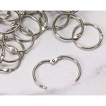 Shapenty 1 Inch Diameter Nickel Plated Metal Paper Book Loose Leaf Binder Ring Keychain Key Ring, 50PCS/Box