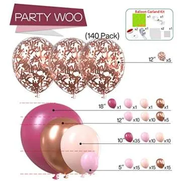 PartyWoo Dusty Rose Balloon Arch Kit, 140 pcs Pink Balloon Garland Kit, Rose Gold Balloons, Metallic Balloons for Dusty Pink Birthday Decorations Women, Bridal Shower, Wedding, Bachelorette Party