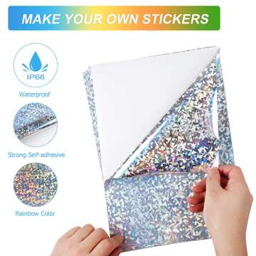 30 Sheets Holographic Sticker Paper A4 Size Printable Vinyl Sticker Paper Rainbow Vinyl Labels Paper Dries Quickly for Inkjet/Laser Printer (8.25" x 11.7")