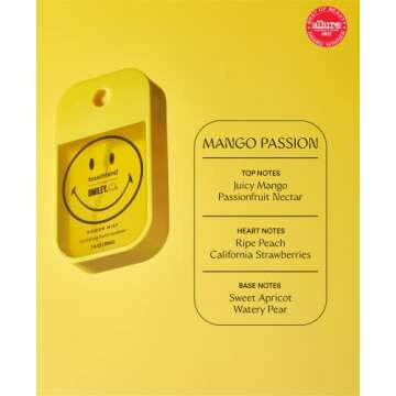 Touchland x Smiley® Hydrating Hand Sanitizer Spray, 3 x Limited Edition Mango Passion Scented Mists, 500-Sprays each, 1FL OZ (Set of 3)