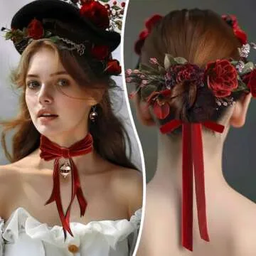 Red Velvet Ribbon 3/8 Inch 30 Yards Velvet Fabric Vintage Thin Valentines Ribbon for Choker Gift Wrapping Hair Bows Flower Bouquet Wedding Valentine's Day Mother's Day Decorations