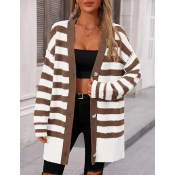 Stylish PRETTYGARDEN Women's Striped Cardigan Sweater