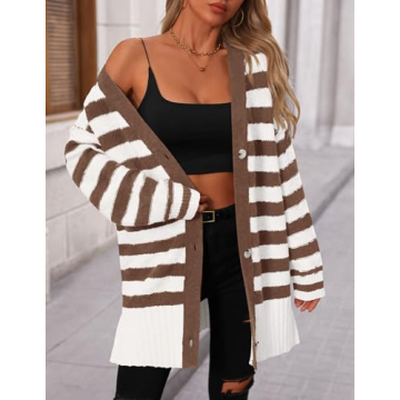 Stylish PRETTYGARDEN Women's Striped Cardigan Sweater