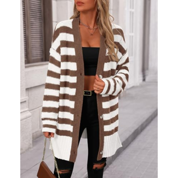 Stylish PRETTYGARDEN Women's Striped Cardigan Sweater
