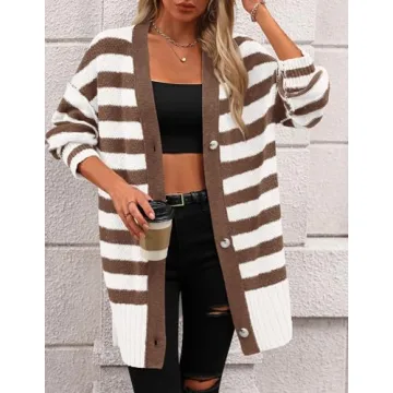 Stylish PRETTYGARDEN Women's Striped Cardigan Sweater