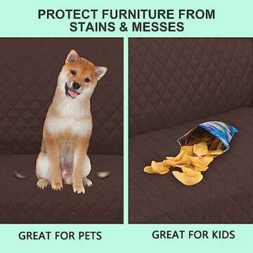 Luxshare Home Reversible Couch Cover for 3 Cushion Couch for Pet Friednly Sofa Cover for Dogs Water Resistant Furniture Protector Washable with Elastic Straps(Sofa, Chocolate/Beige)