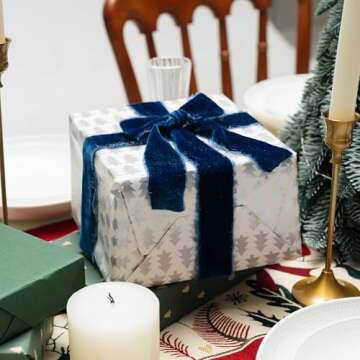 Keypan Blue Velvet Ribbon 1-1/2 Inch x 6 Yd Handmade Frayed Vintage Ribbons for Christmas Tree Home Decor Wreath Craft Ornaments Gift Wrapping