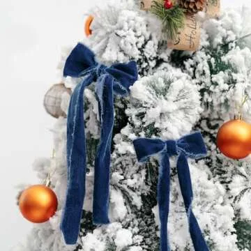 Keypan Blue Velvet Ribbon 1-1/2 Inch x 6 Yd Handmade Frayed Vintage Ribbons for Christmas Tree Home Decor Wreath Craft Ornaments Gift Wrapping