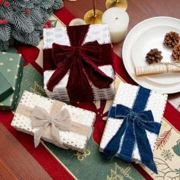 Keypan Blue Velvet Ribbon 1-1/2 Inch x 6 Yd Handmade Frayed Vintage Ribbons for Christmas Tree Home Decor Wreath Craft Ornaments Gift Wrapping