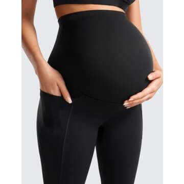 CRZ YOGA Womens Butterluxe Maternity Leggings with Pockets Over The Belly 25" - Workout Active Yoga Pregnancy Pants Soft Black Small