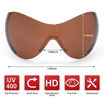 TYA Wrap Around Y2k Sunglasses For Women Men, Futuristic Oversized Shield Rimless Sun Glasses Fashion Vintage Brown Shades