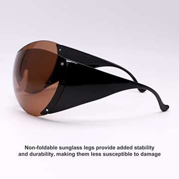 TYA Wrap Around Y2k Sunglasses For Women Men, Futuristic Oversized Shield Rimless Sun Glasses Fashion Vintage Brown Shades
