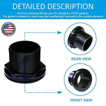 Heavy Duty 2 Inch Bulkhead Fittings - 8/Pack - Made in USA