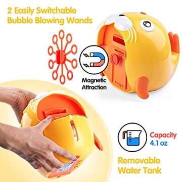 KINDIARY Bubble Machine, Automatic Bubble Blower, Portable Bubble Maker for Kids Toddlers with 5000+ Bubbles/min, 2 Speeds, 12.8oz Capacity, Powered by Plug-in or Batteries for Indoor Outdoor Parties