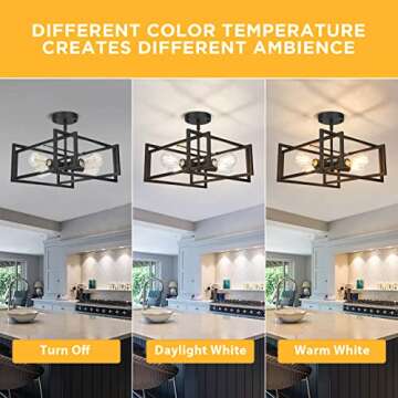 FadimiKoo Industrial 4-Light Semi Flush Mount Kitchen Ceiling Light Fixture, Farmhouse Metal Black C...