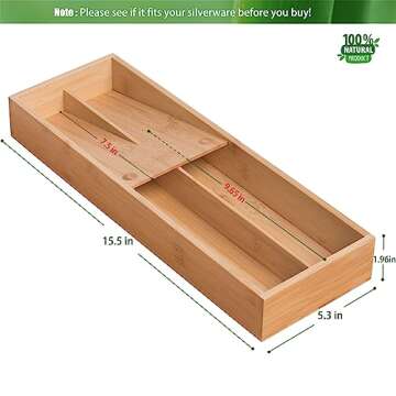 guiogc Bamboo Silverware Drawer Organizer, Kitchen Small Silverware Organizer, Utensil Tray Holder, Cutlery Tray for Spoons, Forks, Knives, Suitable for a family of 2-4