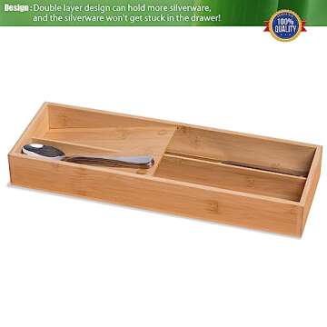 guiogc Bamboo Silverware Drawer Organizer, Kitchen Small Silverware Organizer, Utensil Tray Holder, Cutlery Tray for Spoons, Forks, Knives, Suitable for a family of 2-4