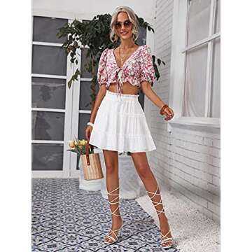 Milumia Women's Casual Frill Layered Skirt Solid High Waisted Flared Short Skirts White Large