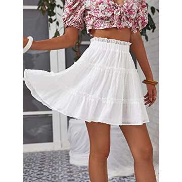 Milumia Women's Casual Frill Layered Skirt Solid High Waisted Flared Short Skirts White Large