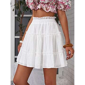 Milumia Women's Casual Frill Layered Skirt Solid High Waisted Flared Short Skirts White Large