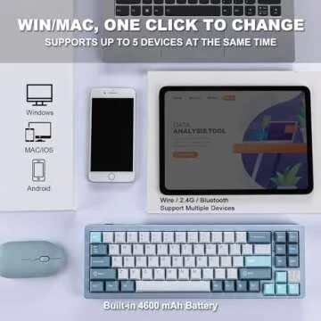 YUNZII AL71 75% Mechanical Keyboard,Full Aluminum CNC,Hot Swappable Gasket,2.4GHz Wireless BT5.0/USB-C Wired,NKRO Programmable RGB Backlight Creamy Typing for Win/Mac(Blue,Crystal White Switch)