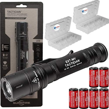 SureFire Tactician 800 Lumen Tactical EDC Flashlight Bundle with 6 Extra CR123A Batteries and 2 Ligh...