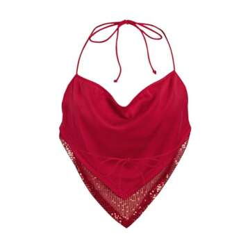 Y2K Summer Party Sequin Halter Top - Cute & Sexy Tie-Back Design for Raves