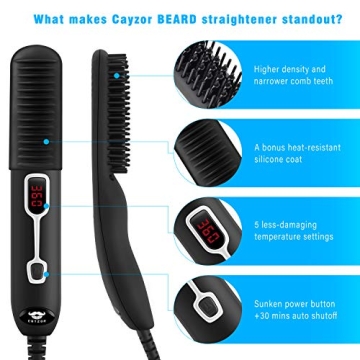Cayzor Beard Straightener Comb - Portable Heated Brush for Men