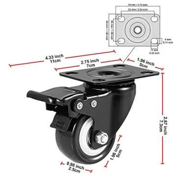 BOSGEOT 2" Caster Wheels, Heavy Duty Casters with Brake Set of 4, Locking Casters with 360 Degree No Noise Polyurethane (PU) Wheels, Swivel Plate Castors Pack of 4